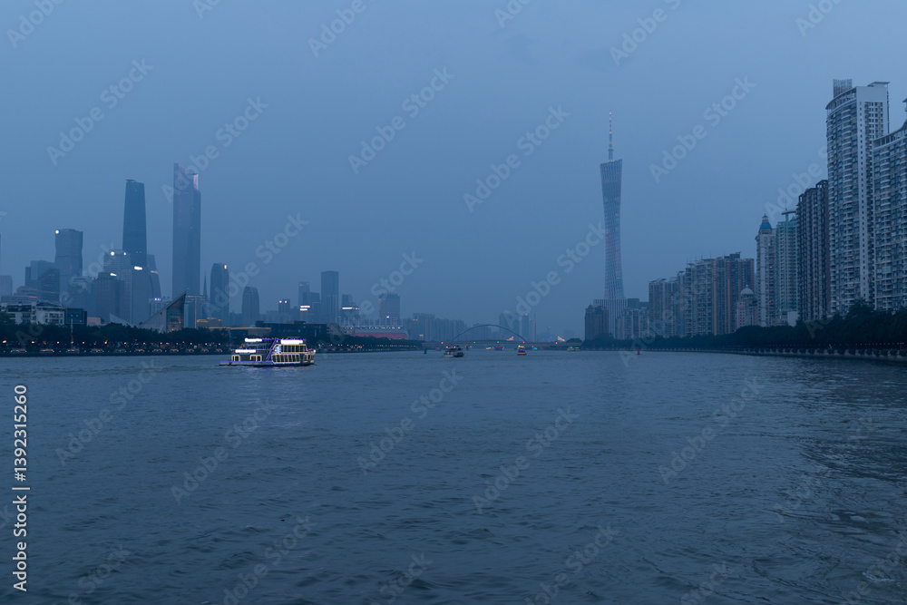Night view of the landmark buildings on the Pearl River in Guangzhou, Guangdong, China Night view of the landmark buildings on the Pearl River in Guangzhou, Guangdong, China