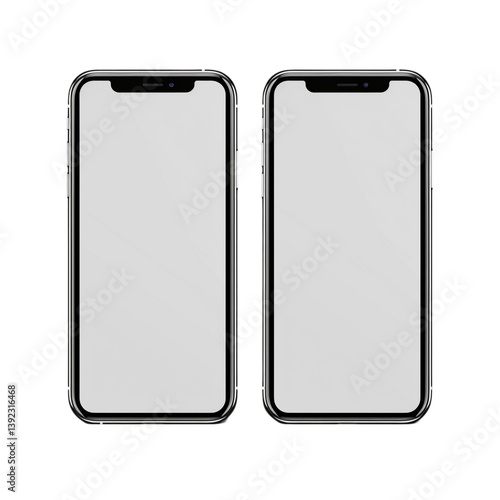Two Blank Screen Phone Mockup – 3D Realistic Dual Smartphone Display Isolated on Transparent Background