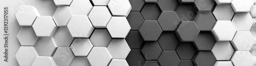 The geometric abstract background consists of a pattern of simple hexagons, making it a suitable design element for medical, technology, or science applications