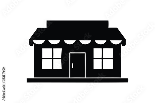 Shop building silhouette on white background