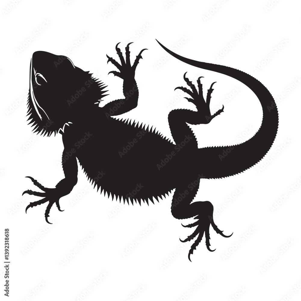 Obraz premium Distinct Bearded Dragon silhouette, standing proud with its beard extended – Bearded Dragon illustration – Bearded Dragon vector – Reptile silhouette