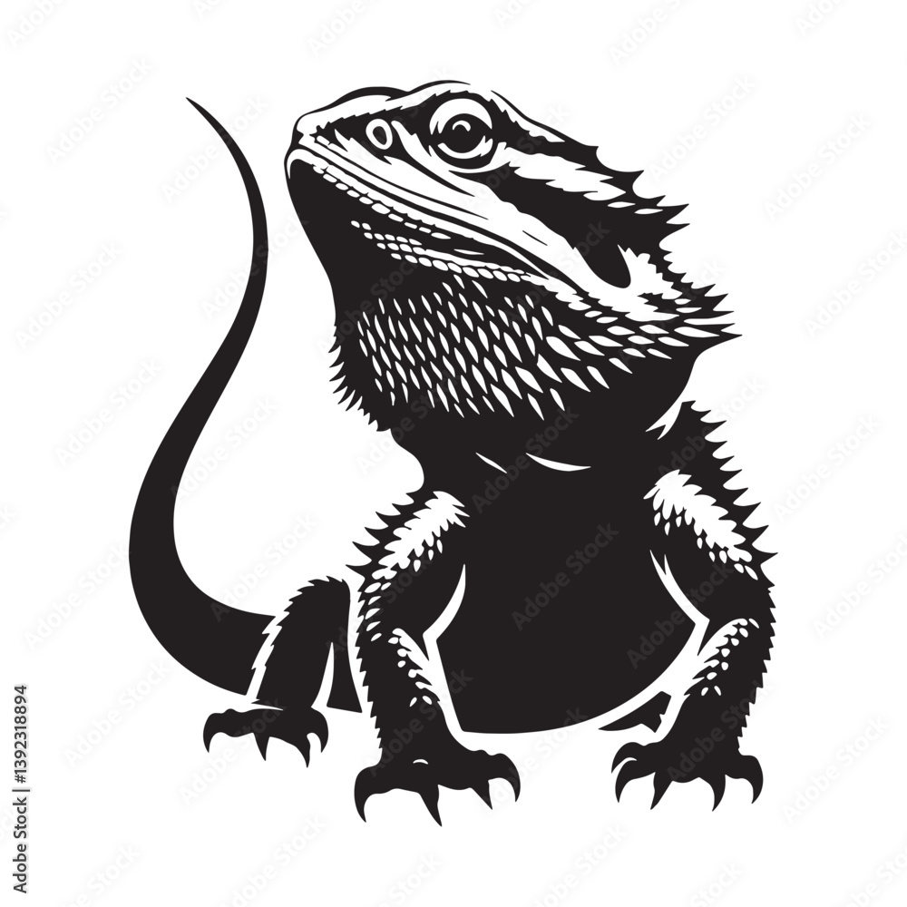 Obraz premium Dynamic Bearded Dragon silhouette, perfectly adapted to its environment – Bearded Dragon illustration – Bearded Dragon vector – Reptile silhouette