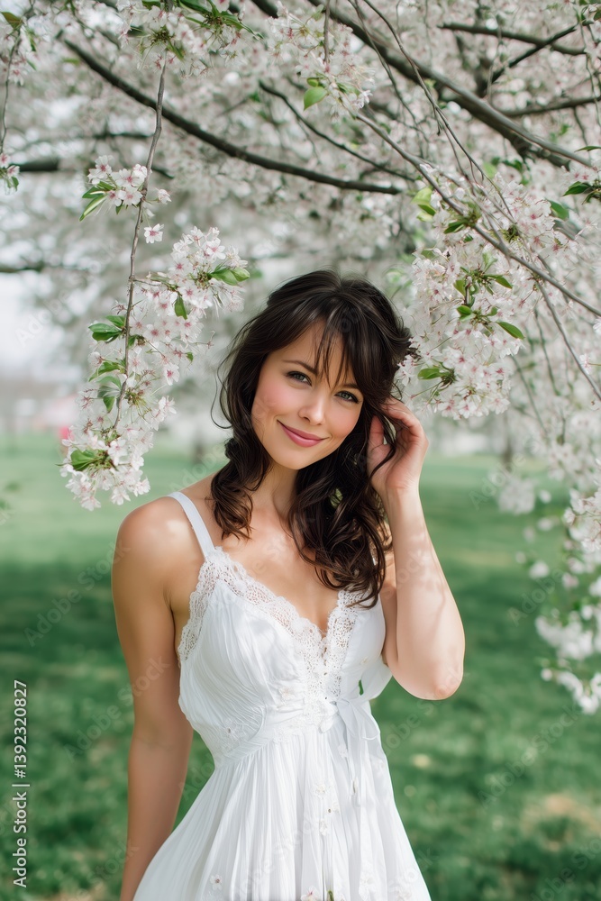 Spring beauty. Portrait of young brunette in the spring garden Spring beauty. Portrait of young brunette in the spring garden