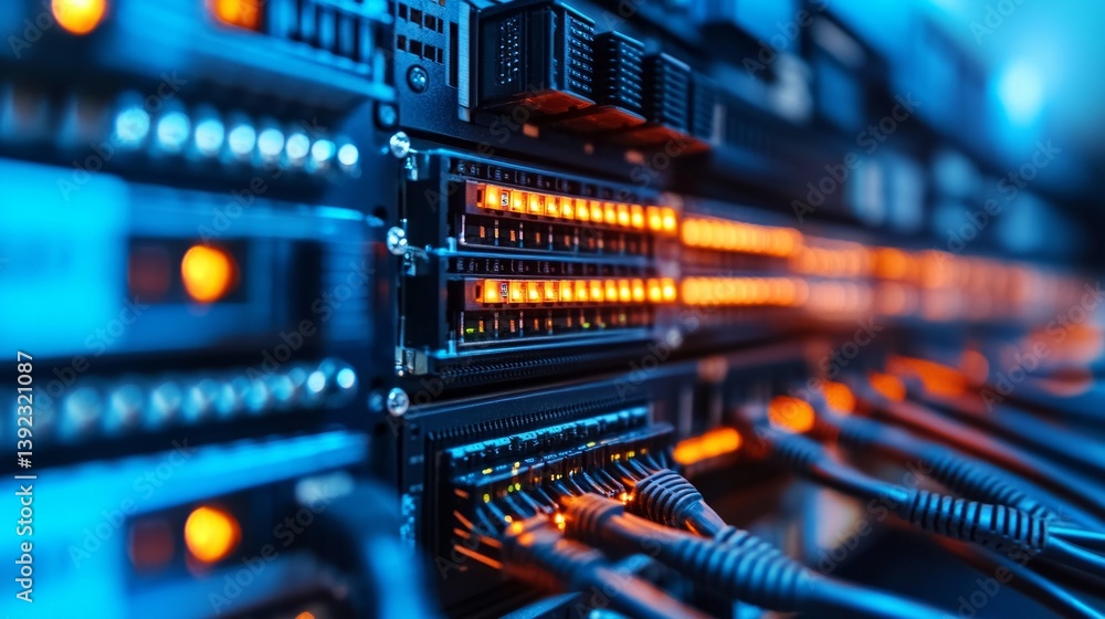 A server room with bright lights and cables showing off the technology infrastructure. Suitable for technical articles and hardware reviews. A server room with bright lights and cables showing off the technology infrastructure. Suitable for technical articles and hardware reviews.