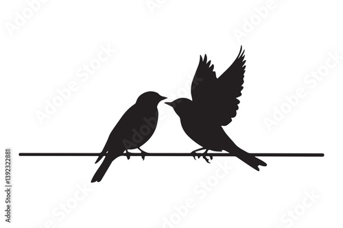 Two Birds on a Wire, Silhouette of Affectionate Couple