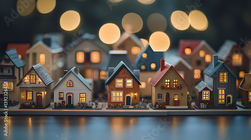 Wallpaper Mural collection of tiny toy homes with glowing lights creates cozy atmosphere Torontodigital.ca
