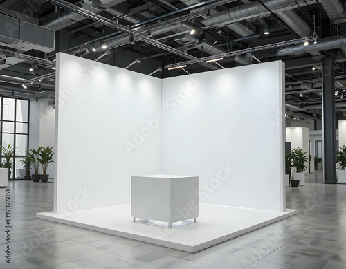 Blank Exhibition Stand Display with White Walls and Modern Design