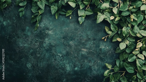 Green Vine Leaves Framing Dark Textured Background Perfect for Design Mockups