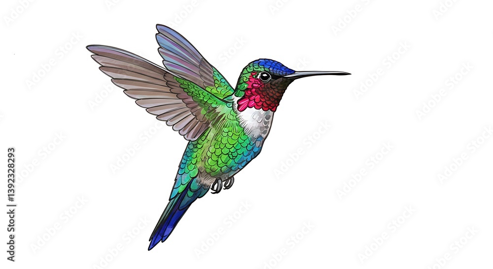 Obraz premium Vibrant Hummingbird: A Detailed Colored Pencil Study AI Generated