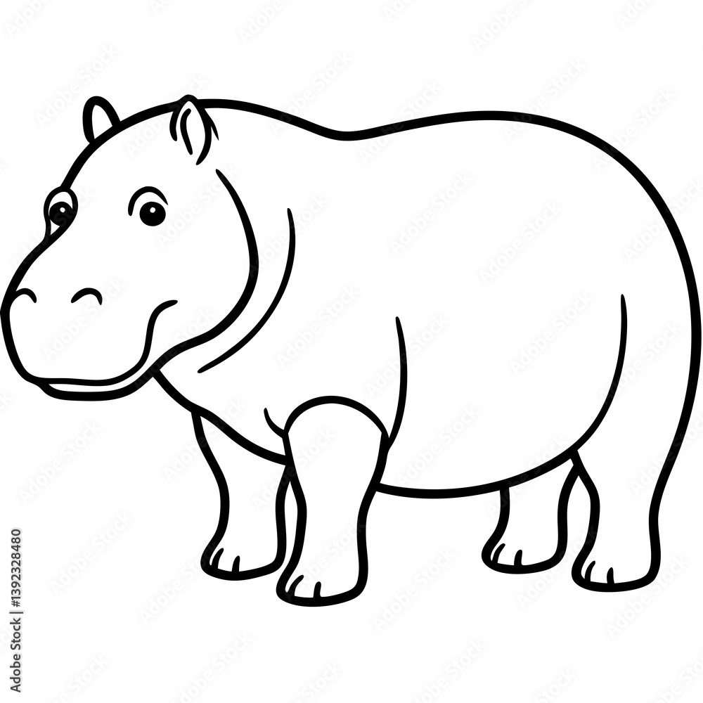 Fototapeta premium Elegant One-Stroke Hippopotamus Vector