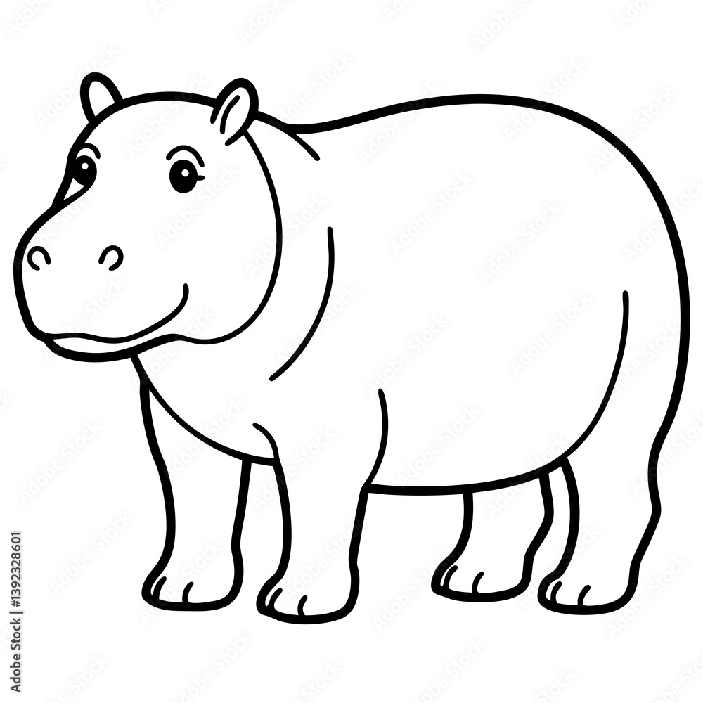 Fototapeta premium Elegant One-Stroke Hippopotamus Vector