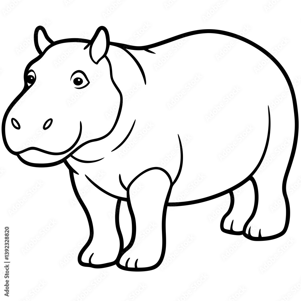 Fototapeta premium Elegant One-Stroke Hippopotamus Vector