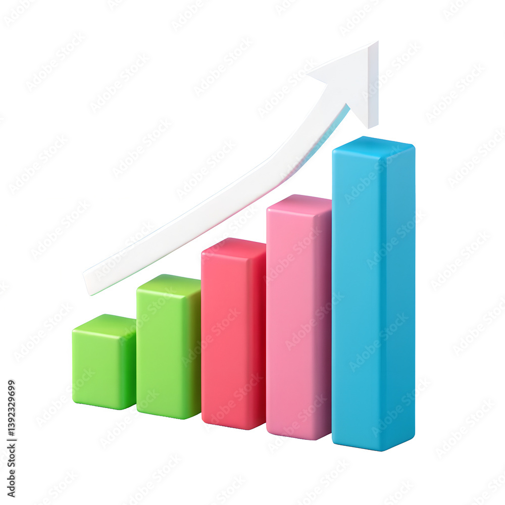 Playful 3D Visualization of Rising Bar Chart in Business Environment Playful 3D Visualization of Rising Bar Chart in Business Environment