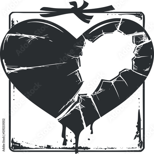 Black and white illustration of a cracked heart symbolizing heartbreak and emotional pain.