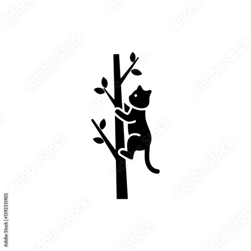 Minimalistic Side View of Cat Climbing Tree