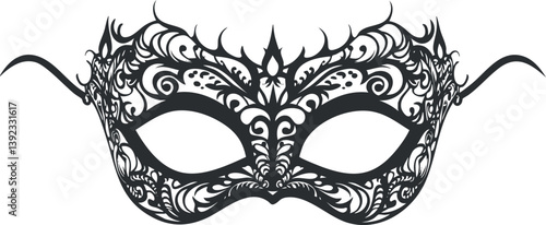 Ornate black and white masquerade mask with intricate filigree design for elegant events.