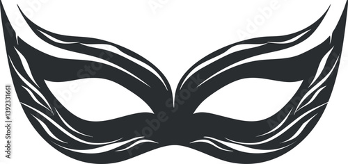 Elegant black masquerade mask silhouette with intricate decorative design for costumes and parties.