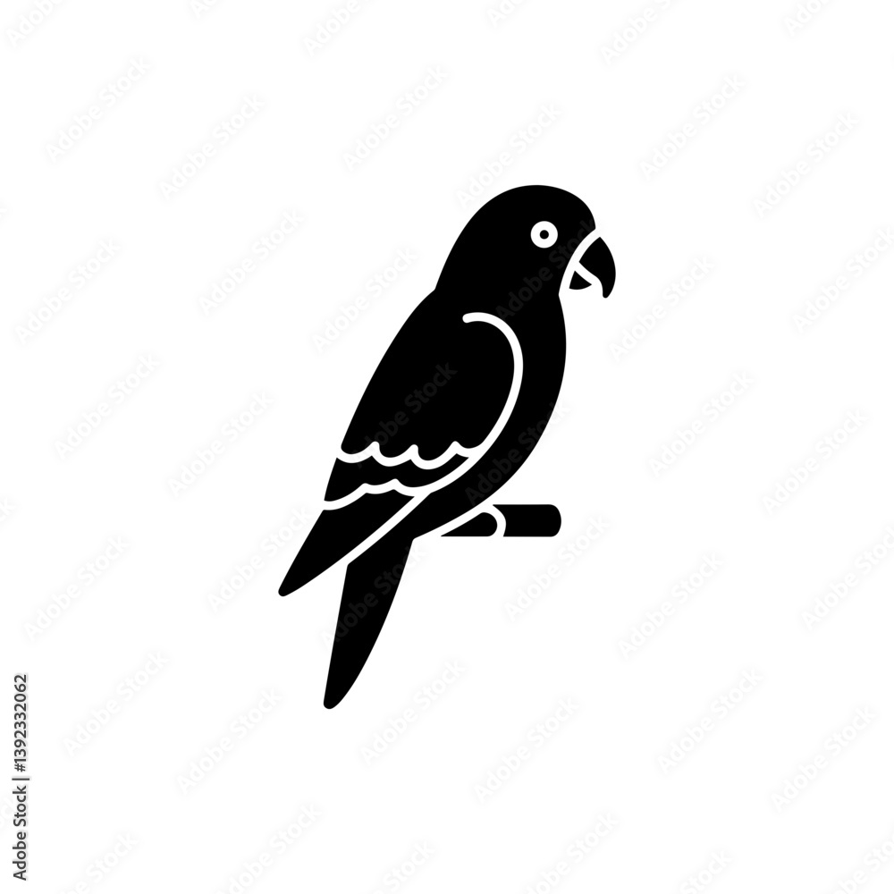 Parrot Perched on Simple Stick Side Profile Icon Parrot Perched on Simple Stick Side Profile Icon