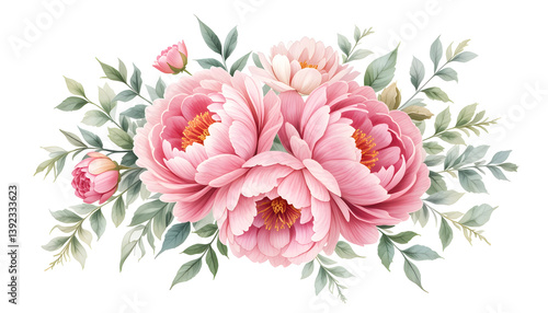 Blush Peony & Greenery Watercolor Bouquet Illustration