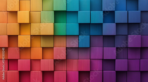 Colorful 3D Wooden Blocks Background. Geometric Abstract Close-Up
