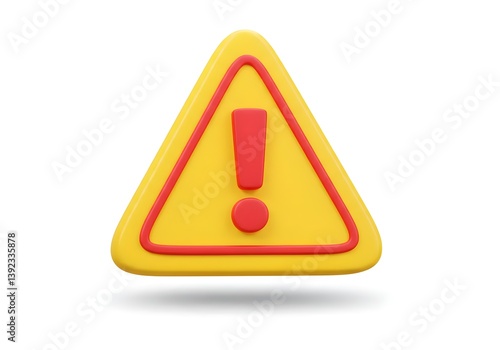 3D Yellow Caution Icon Alert Triangle with Exclamation Mark