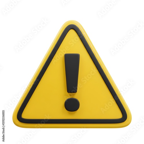 3D Yellow Caution Icon Alert Triangle with Exclamation Mark