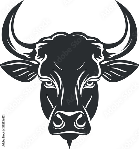 Black and white illustration of a bull's head, emphasizing strength and power.