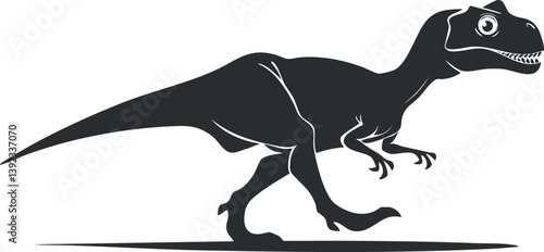 Black silhouette of a Tyrannosaurus dinosaur, depicting a prehistoric creature in vector art style.