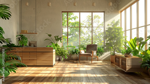 Wallpaper Mural Sleek Eco-Friendly Office with Wooden Furniture and Minimalist Design Torontodigital.ca