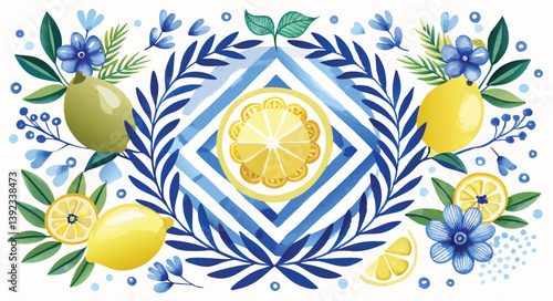 Bright and fruity seamless pattern with lemons and floral accents. A fun, sweet blend of freshness and holiday spirit—perfect for festive packaging or spring decor, seasonal themes, textiles