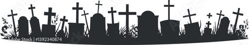 Silhouette of a graveyard with crosses and tombstones, creating a spooky and eerie atmosphere.