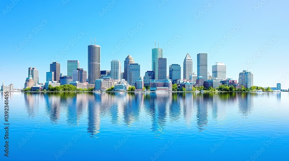 Obraz premium Pixel Art City Skyline Reflection in Calm Water