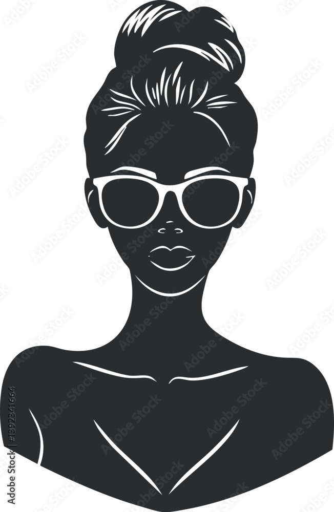 Minimalist silhouette illustration of a stylish woman wearing sunglasses with an elegant hairstyle. Minimalist silhouette illustration of a stylish woman wearing sunglasses with an elegant hairstyle.