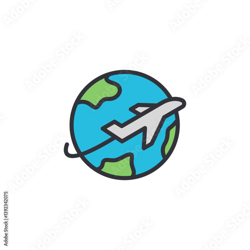 Business trip colored icons, minimalist vector illustration ,simple transparent graphic element .Isolated on white background
