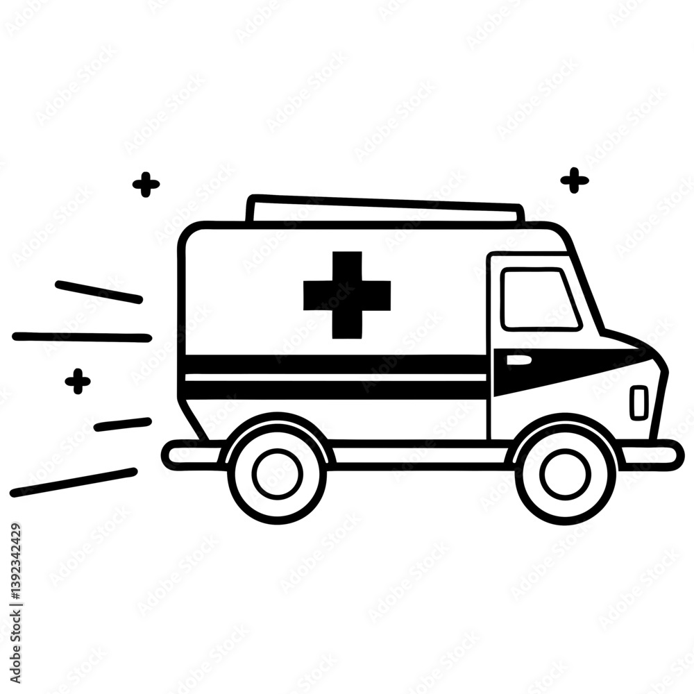 A silhouette of an ambulance rushing forward with emergency lights A silhouette of an ambulance rushing forward with emergency lights