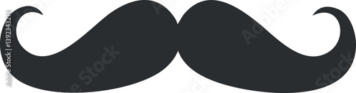 Black mustache icon in vector silhouette style for grooming and fashion designs.