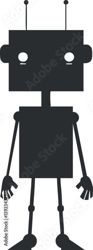 Silhouette of a simple robot with antennas and humanoid shape in vector illustration style.