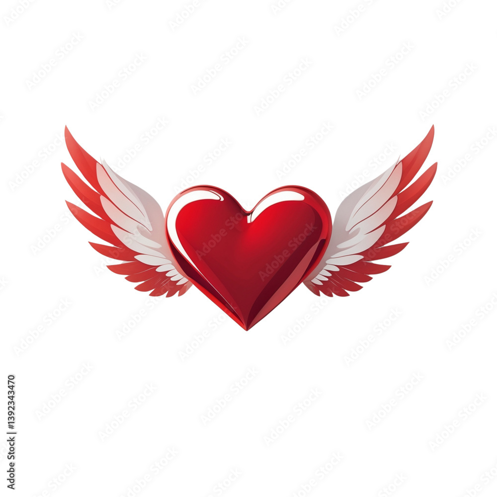 Glossy 3D red heart with wings icon symbolizing love, freedom, and romance. Perfect for Valentine’s graphics, dating apps, or emotional UI design Glossy 3D red heart with wings icon symbolizing love, freedom, and romance. Perfect for Valentine’s graphics, dating apps, or emotional UI design