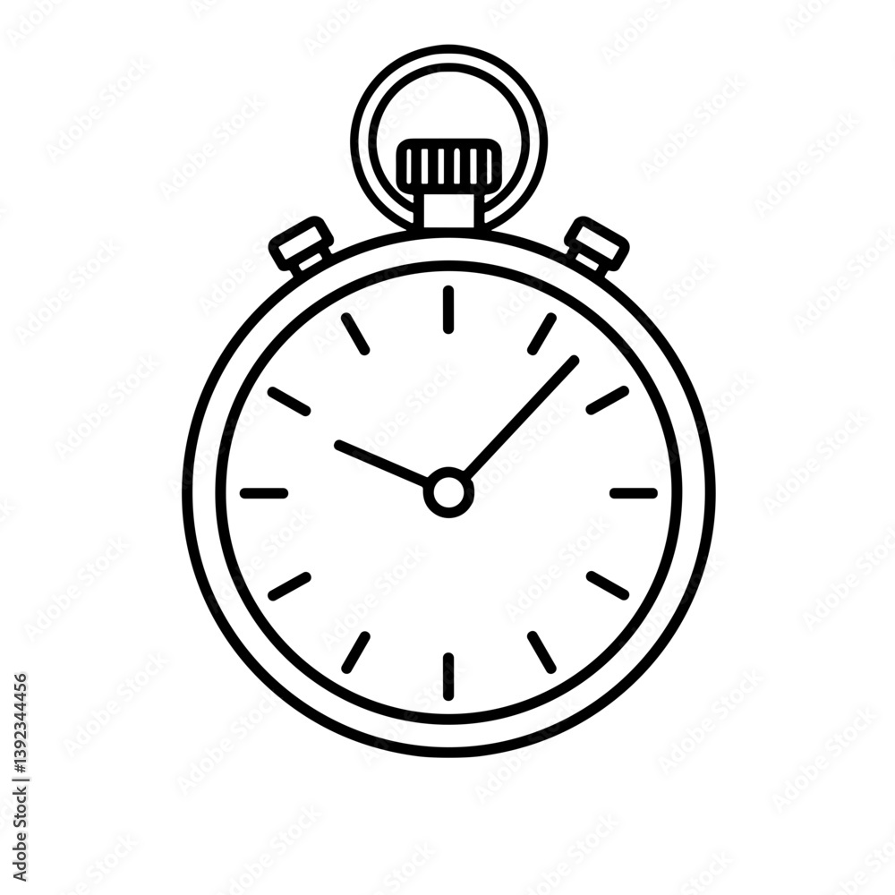 Minimalistic black-and-white stopwatch illustration in clean vector style for time management concepts Minimalistic black-and-white stopwatch illustration in clean vector style for time management concepts