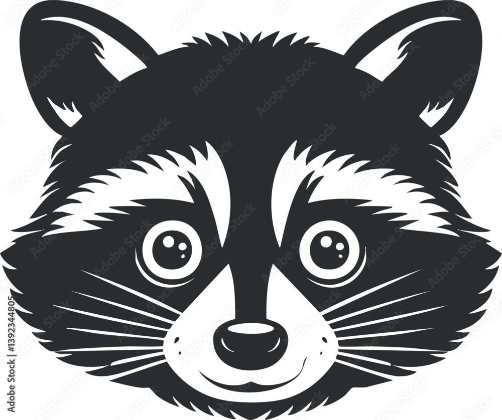 Obraz premium Black and white cartoon raccoon illustration with expressive eyes and detailed facial features.