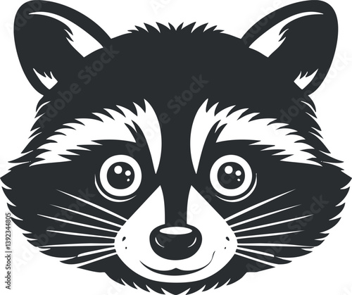 Black and white cartoon raccoon illustration with expressive eyes and detailed facial features.