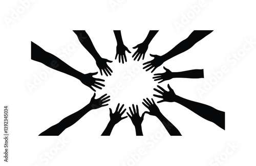 Human Hands in Unity Circle Silhouette Symbolizing Connection and Inclusion