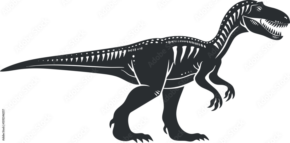 Fototapeta premium Illustration of a dinosaur skeleton showcasing prehistoric anatomy and fossil structure.