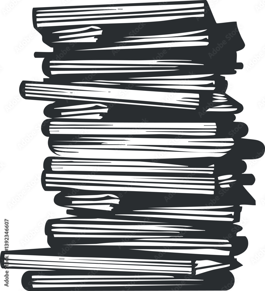 Monochrome illustration of a tall stack of books representing knowledge and education. Monochrome illustration of a tall stack of books representing knowledge and education.