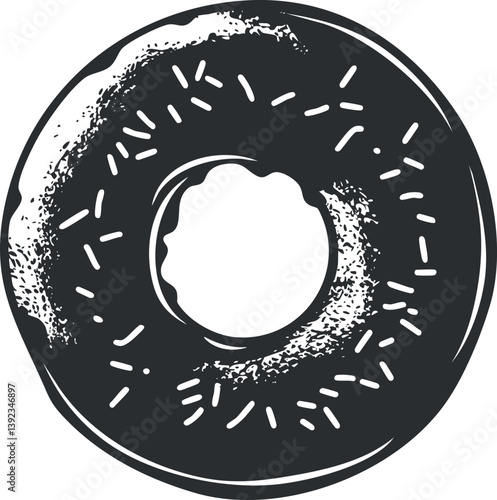 Black and white silhouette illustration of a donut with sprinkles, showcasing a minimalist design.