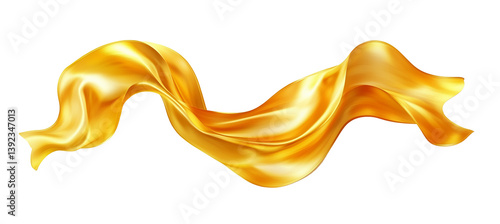 A flowing, golden yellow silk ribbon gracefully unfurls against a transparent background.

