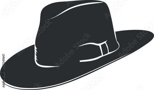 Black silhouette illustration of a classic fedora hat with wide brim and stylish design.