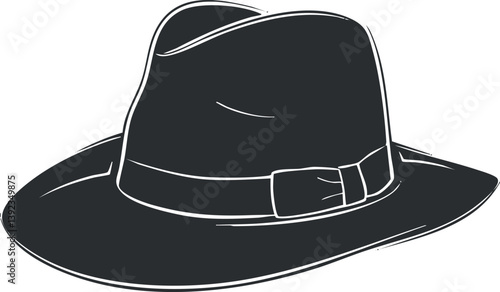 Black fedora hat illustration showcasing classic and elegant fashion accessory design in silhouette.