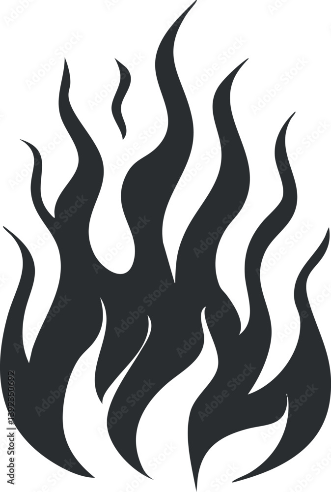 Abstract black flame silhouette with flowing design, ideal for decorative graphic elements. Abstract black flame silhouette with flowing design, ideal for decorative graphic elements.