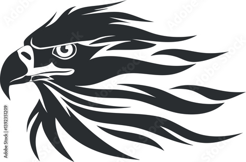 Stylized black and white eagle head silhouette, showcasing fierce expression and dynamic feather design.